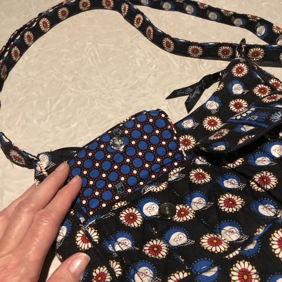 Vera Bradley Navy Owls Quilted Canvas Crossbody Hobo Bag 12”x3”x6” - Picture 3 of 9